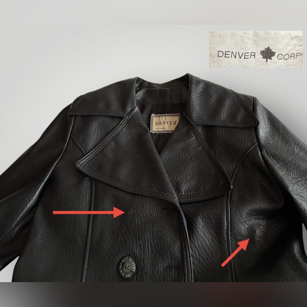 DENVER Corp. Vintage Faux Leather Double-breasted Trench Coat - Picture 9 of 10